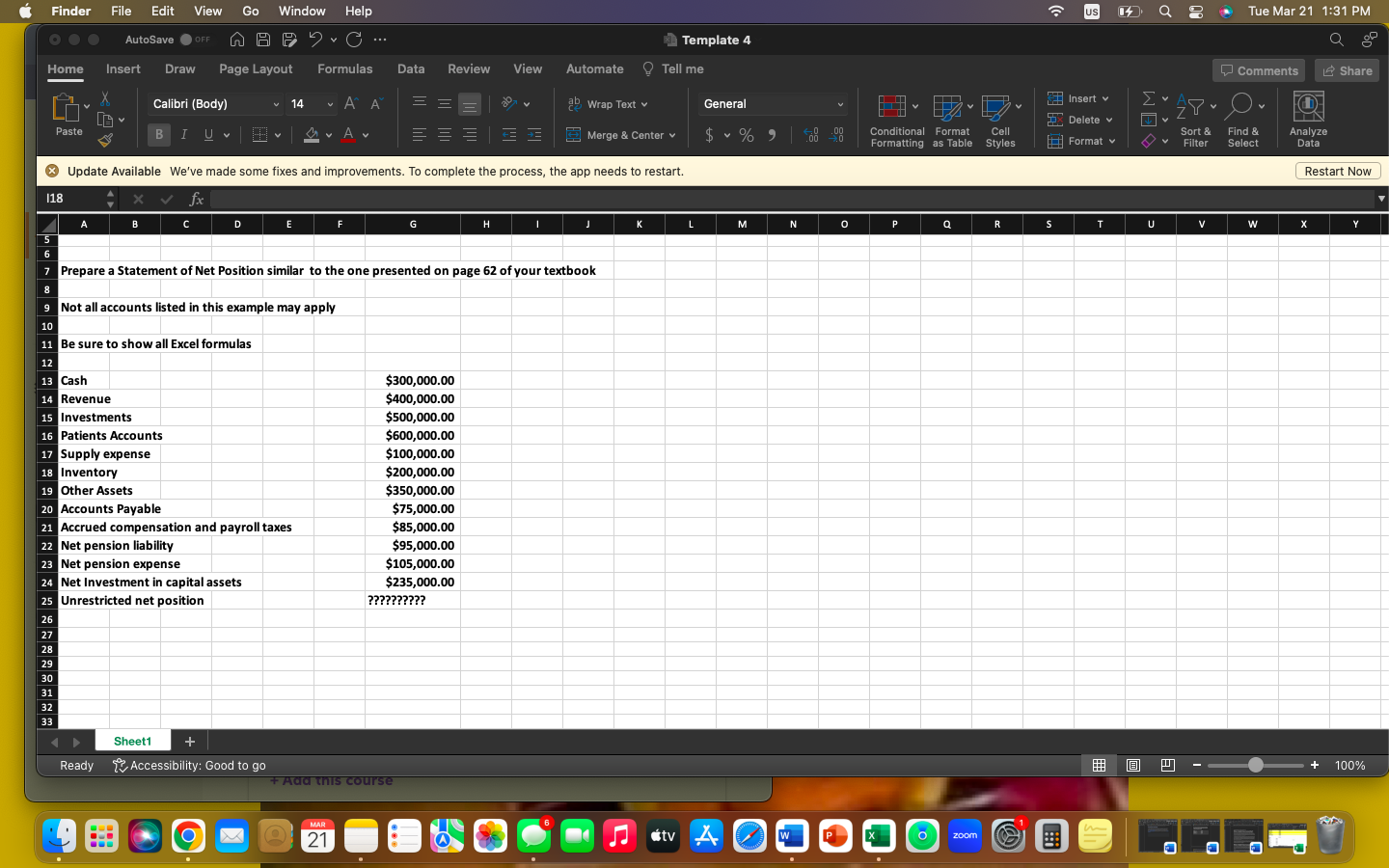  Please add excel formulas as well as completing the prompt Update