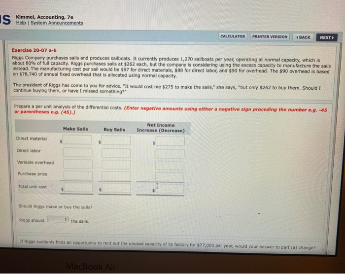  Kimmel, Accounting, 7e Help System Announcements CALCULATOR PRINTER VERSION BACK NEXT