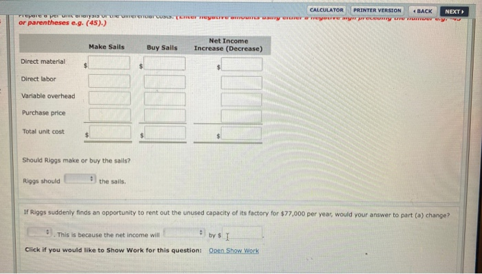 Exercise 20-07 a-b Riggs Company purchases sails and produces sailboats. It currently
