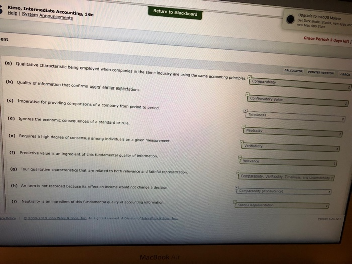 C and H is wrong Upgrade to macoS Mojave Return to Blackboard
