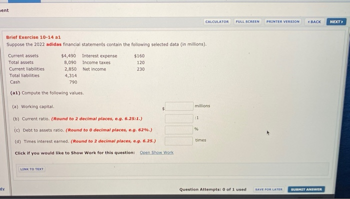  sent CALCULATOR FULL SCREEN PRINTER VERSION BACK NEXT Brief Exercise 10-14