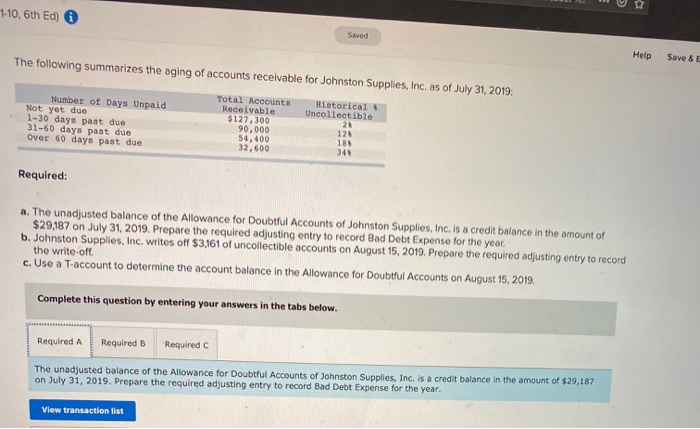  1-10, 6th Ed) Saved Help Save & The following summarizes the