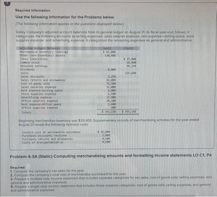  Required information Use the following information for the Problems below. [The