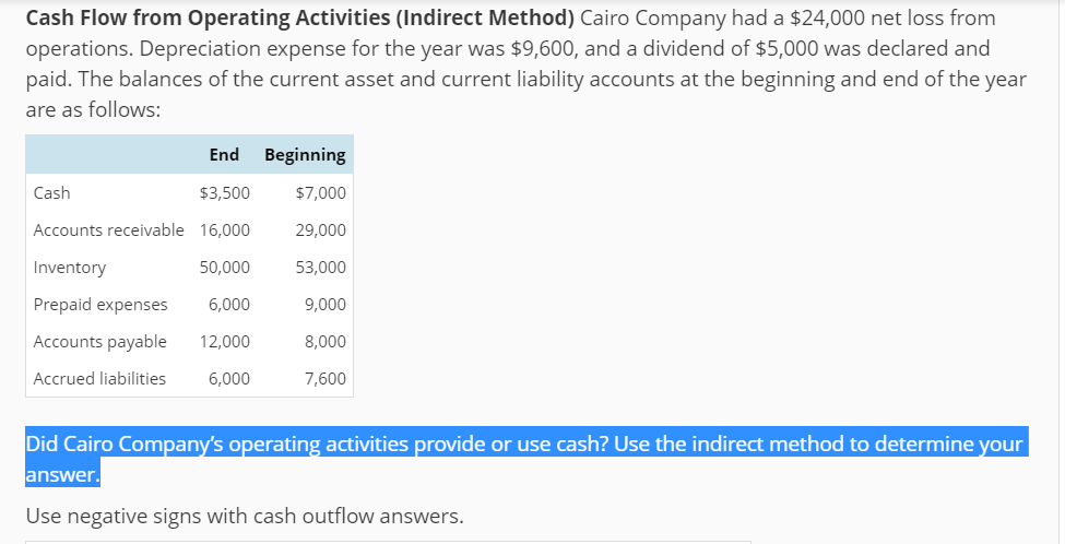  Cash Flow from Operating Activities (Indirect Method) Cairo Company had a