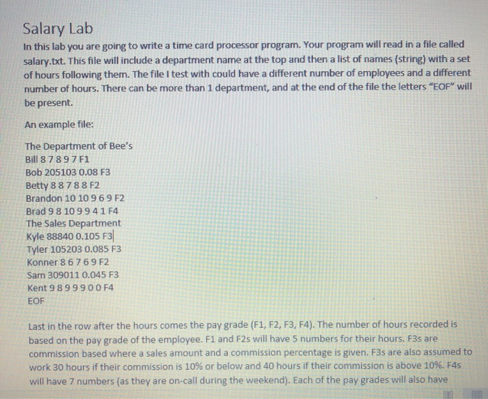  Salary Lab In this lab you are going to write a