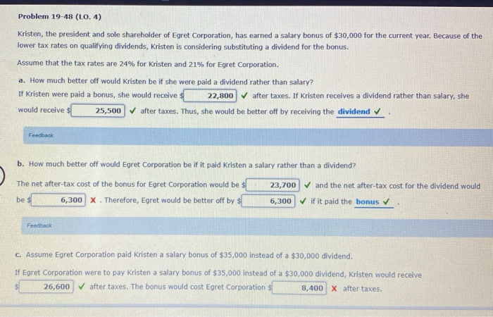 Need help with B & C Problem 19-48 (LO.4) Kristen, the president