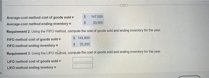  Average-cost method cost of goods sold = Average-cost method ending inventory