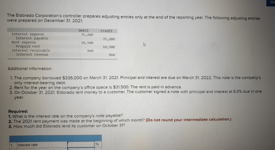  please help me answer this. thank you. Ch The Eldorado Corporation's