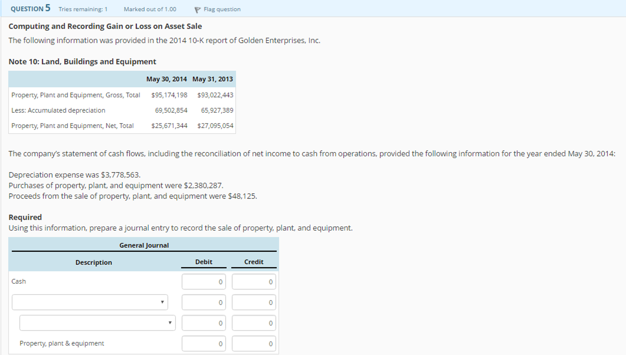 I could use some help with this question: Computing and Recording Gain