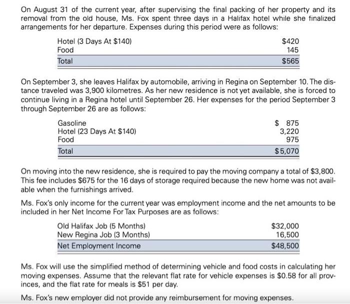 Calculate the maximum allowable moving expenses that Ms. Fox can deduct from