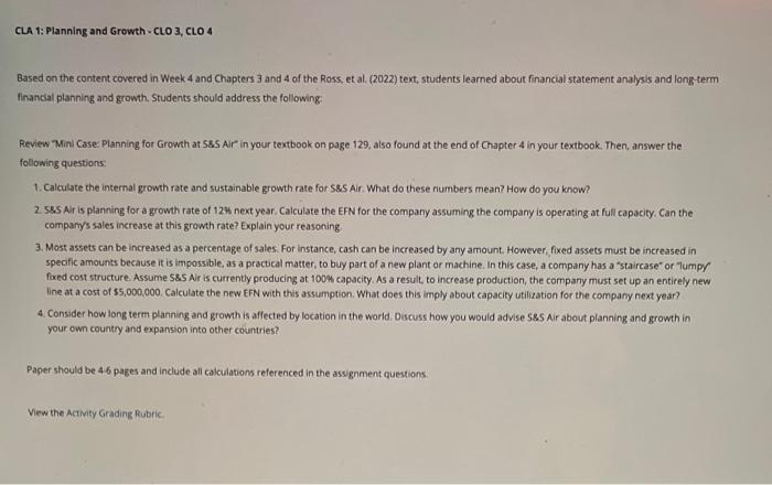 Planning for Growth at S\&S Air After Chris completed the ratio analysis