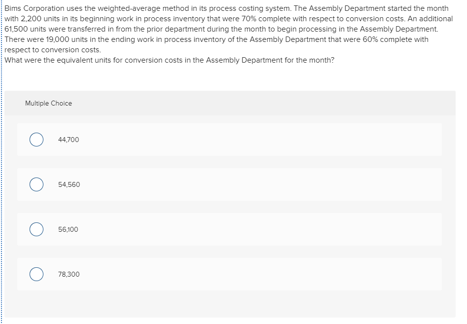 Beginning work in process inventory Transferred in from the prior department during