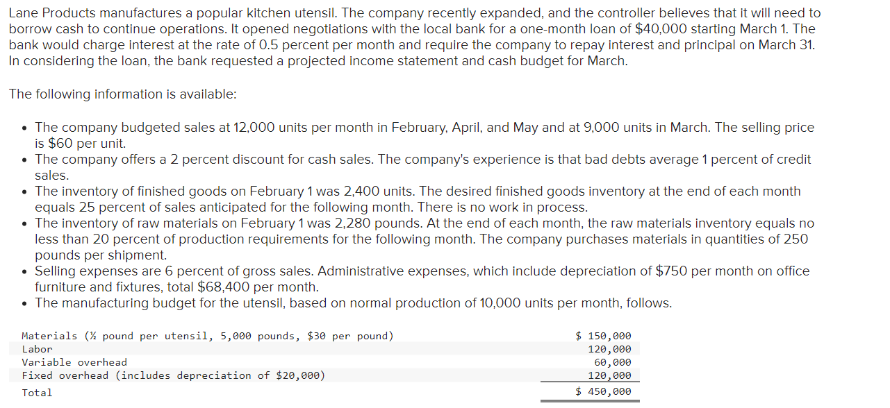  Required: a-1. Prepare schedules computing inventory budgets by months for production