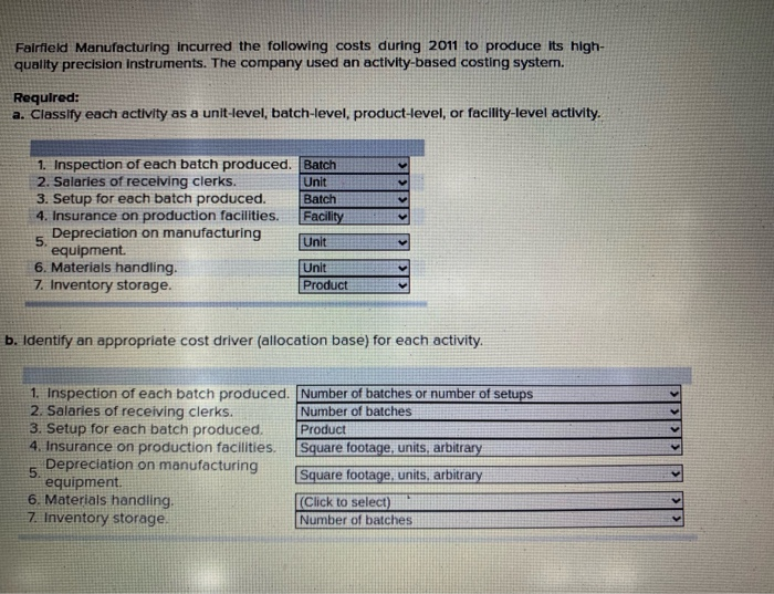 Salaries of receiving clerks. Unit 3. Setup for each batch produced. Batch