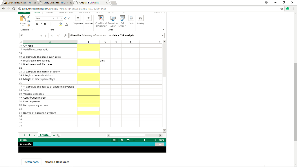 spreadsheet that shows the related CVP Analysis computations? Thanks! Course Documents-MA \