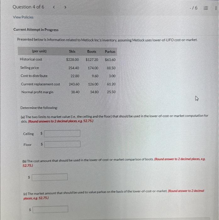Ch8 LCNRV & LCM Question 4 Current Attempt in Progress Presented below