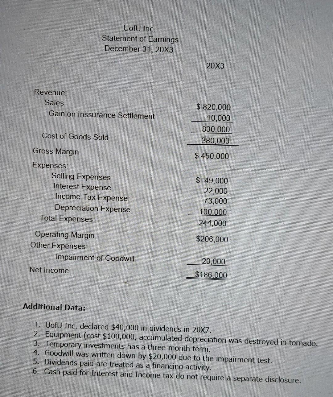 $40,000 in dividends in 207. 2. Equipment (cost $100,000, accumulated depreciation was