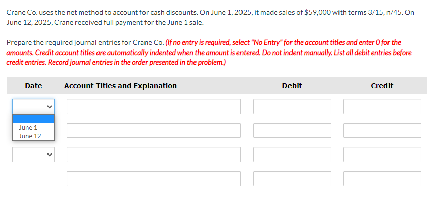 2 Crane Co. uses the net method to account for cash discounts.