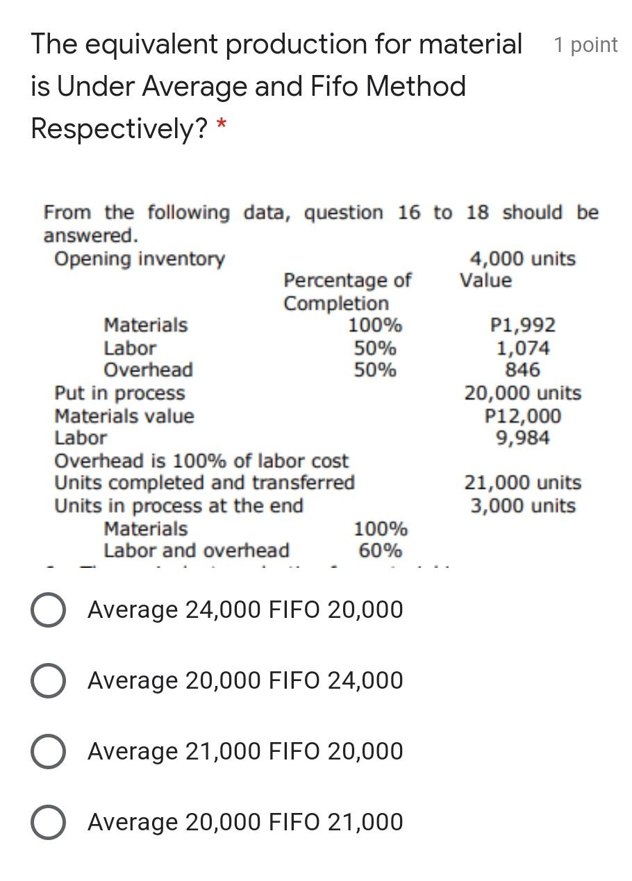 1 point The equivalent production for material is Under Average and