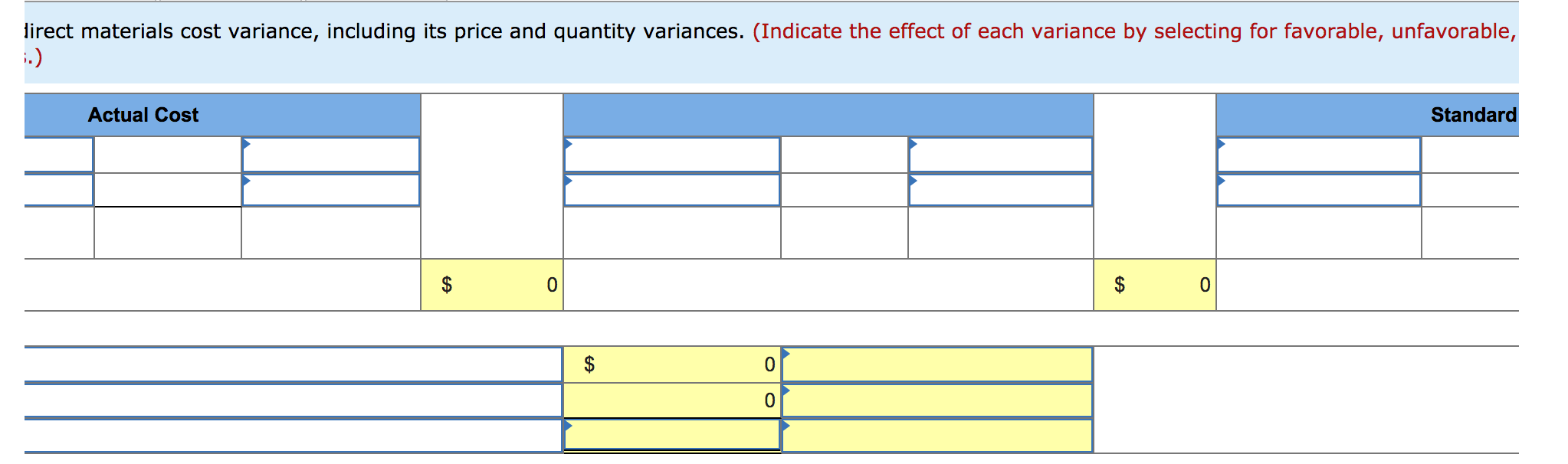 to the questions displayed below.) Trico Company set the following standard unit