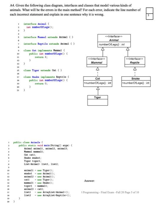  A4. Given the following class diagram, interfaces and classes that model