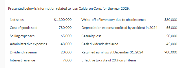 Prepare a separate retained earnings statement for 2025. (List items that increase