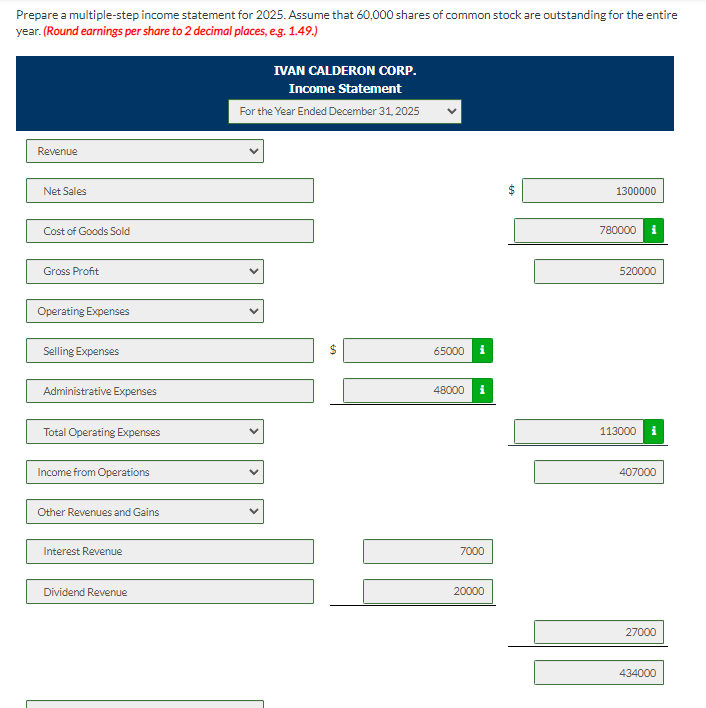 adjusted retained earnings first.) Presented below is information related to Ivan Calderon