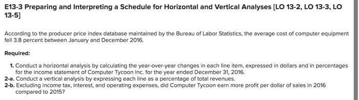  E13-3 Preparing and Interpreting a Schedule for Horizontal and Vertical Analyses