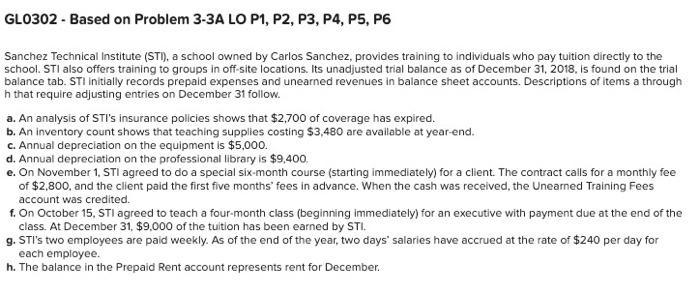  GL0302 - Based on Problem 3-3A LO P1, P2, P3, P4,