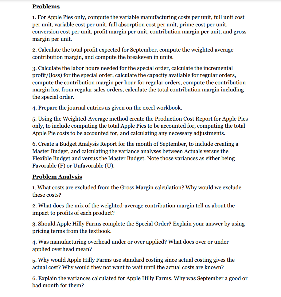 Please help answer the problem 1 thru 3 and the Problem Analysis