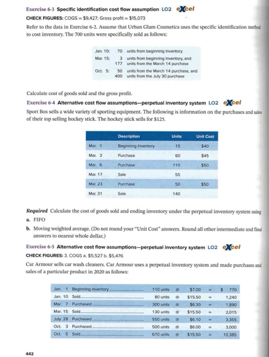  Question 4 Exercise 6-3 Specific identification cost flow assumption LO2 eXcel