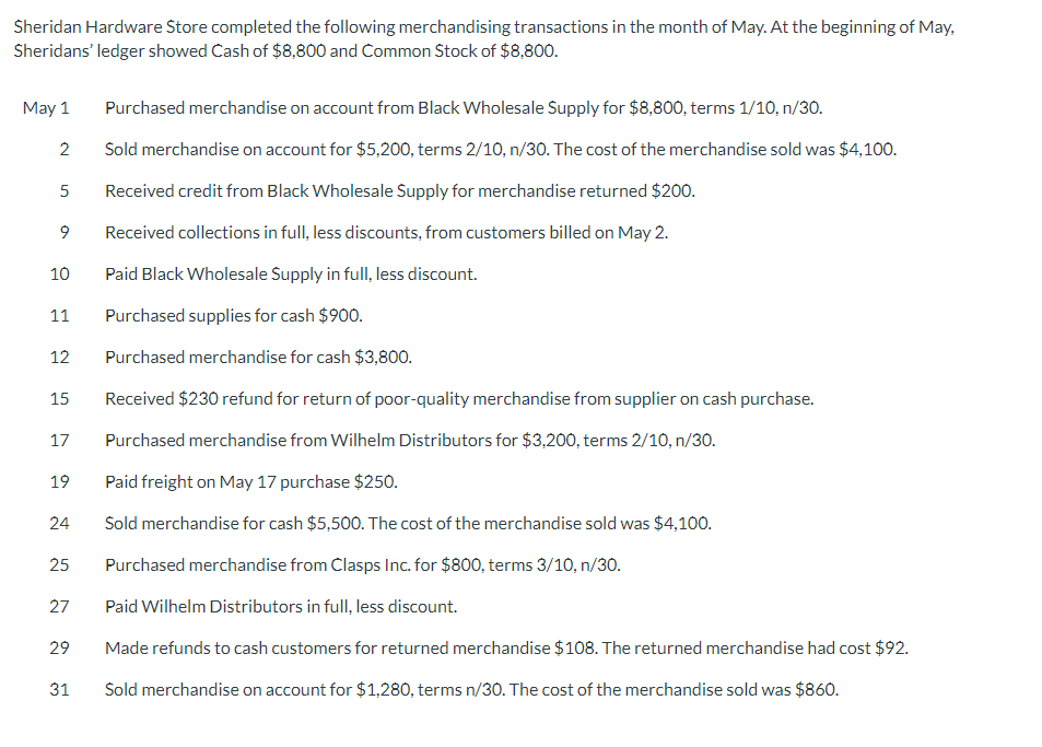  a.) Journalize the transactions using a perpetual inventory system. (If no