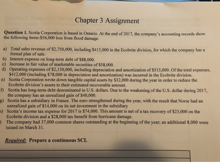 Chapter 3 Assignment Question 1. Scotia Corporation is based in Ontario.