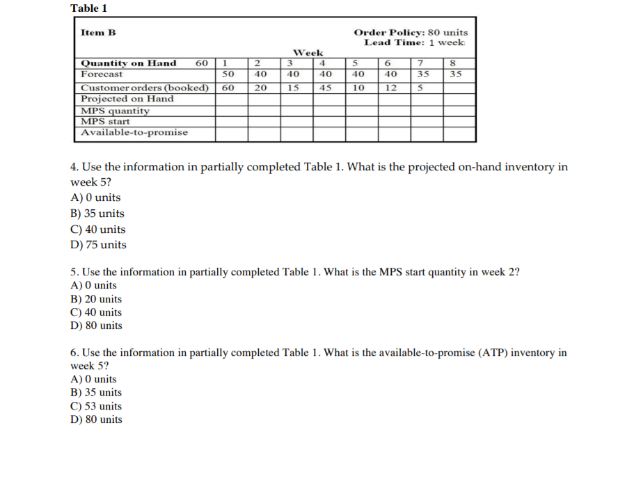  4. Use the information in partially completed Table 1. What is