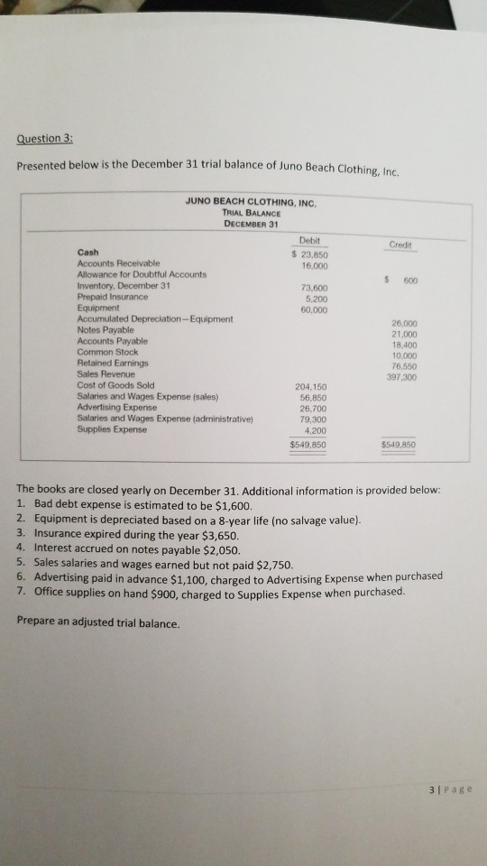  plz ans asap... Question 3: Presented below is the December 31