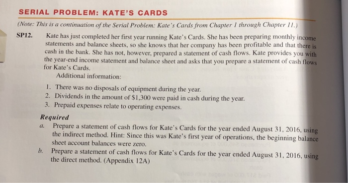  Kates Cards Chapter 12 SERIAL PROBLEM:KATE'S CARDS (Note: This is a
