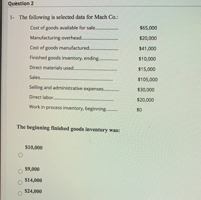 Question 2 1- The following is selected data for Mach Co.: