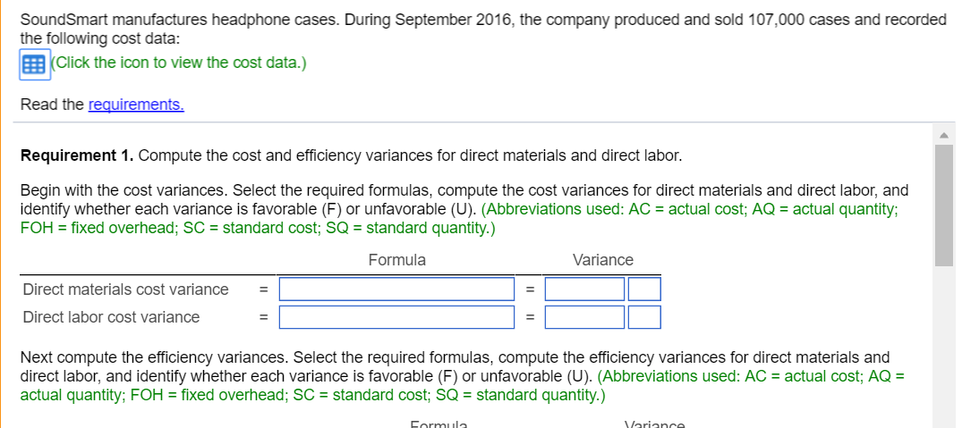0.15 per part 8.00 per hour 9.00 per hour Direct Materials 2