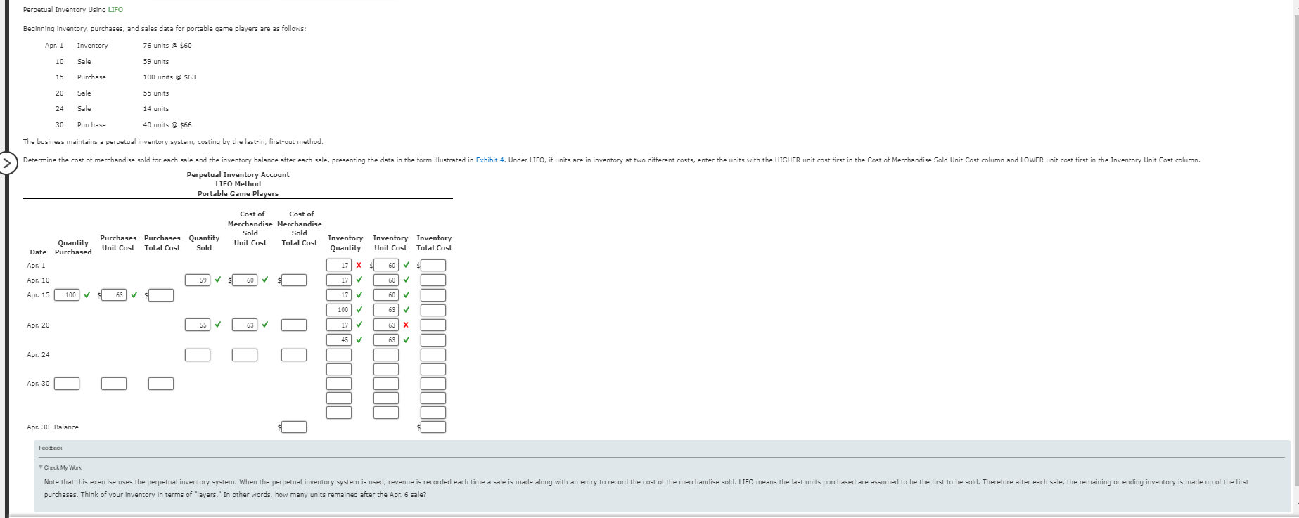 Perpetual Inventory Using LIFO Beginning inventory, purchases, and sales data for portable