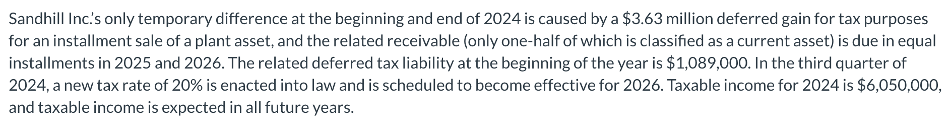 Sandhill Inc.'s only temporary difference at the beginning and end of