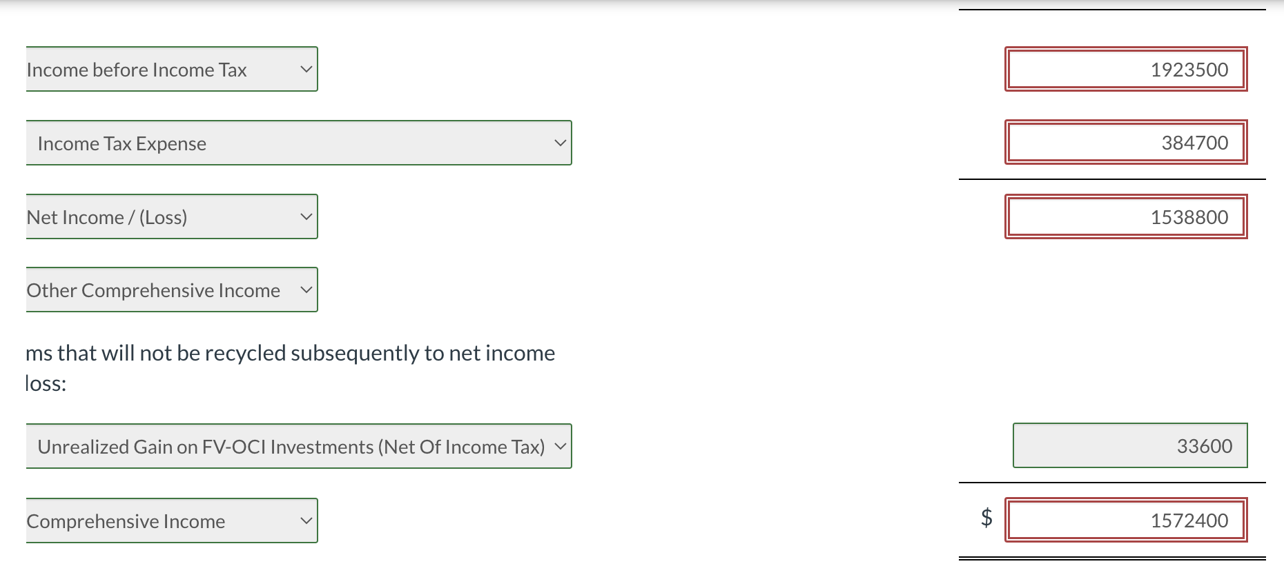 on FV-OCI investments are not recycled through net income. (a) Prepare a