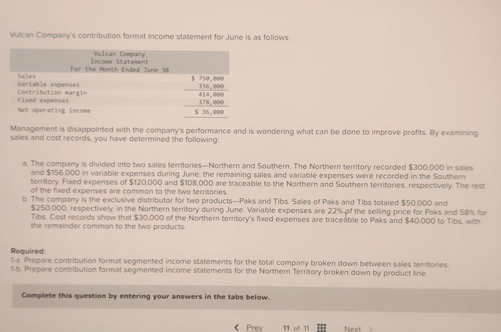 1-a. Prepare contribution format segmented income statements for the total company