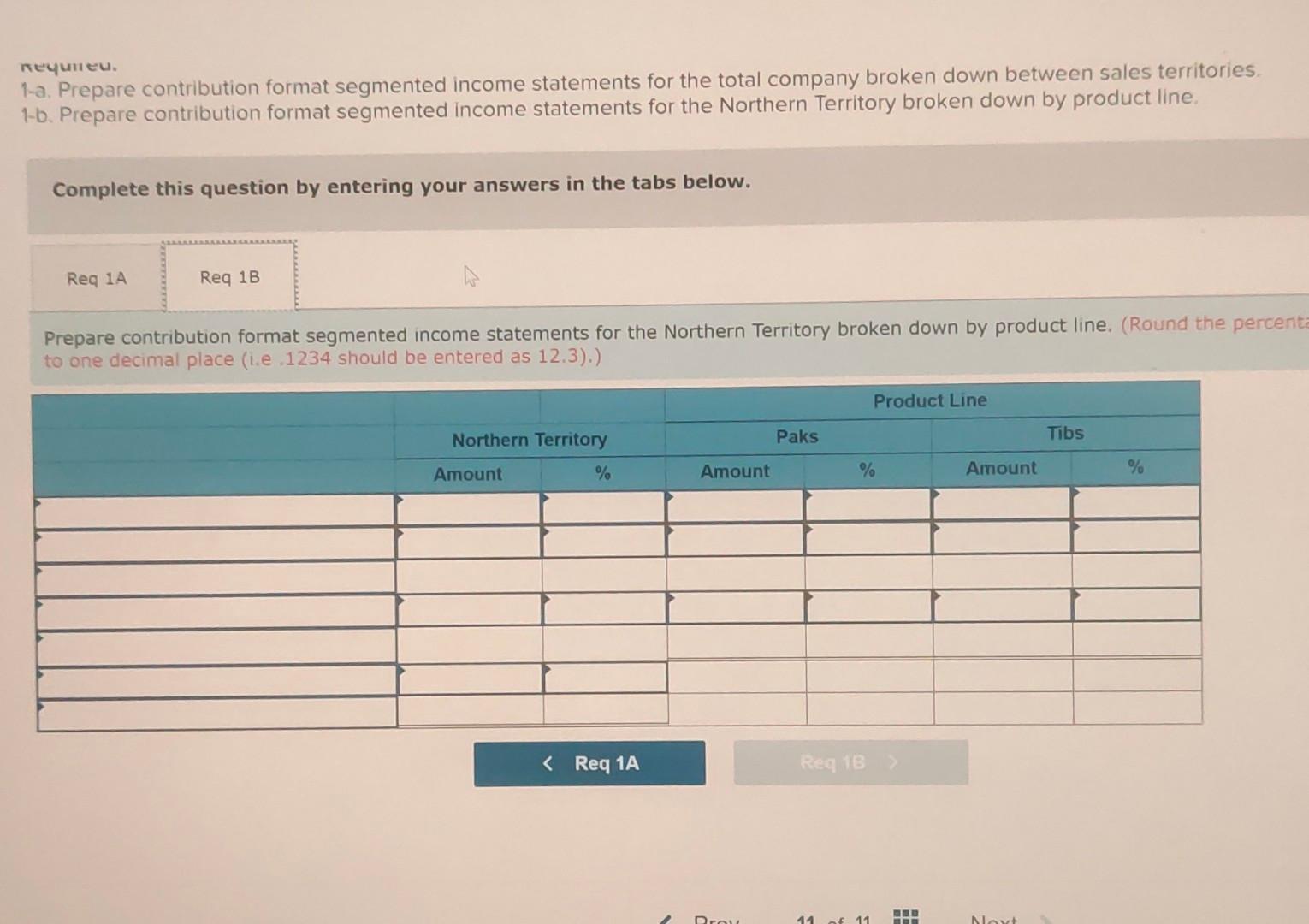 for the Northern Territory broken down by product line. Complete this question