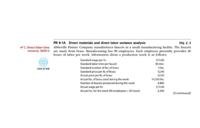  PR 8-1A Direct materials and direct labor variance analysis obj, 2,