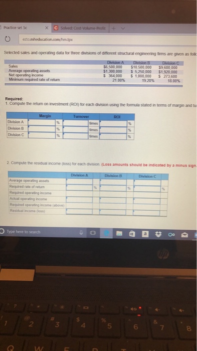  Practice set 5c Solved: Cost-Volume-Profit+ Selected sales and operating data for