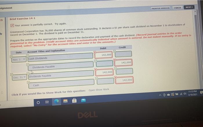  ignment Hy PRINTER VERSION TACK NEXT Brief Exercise 14-1 your answer