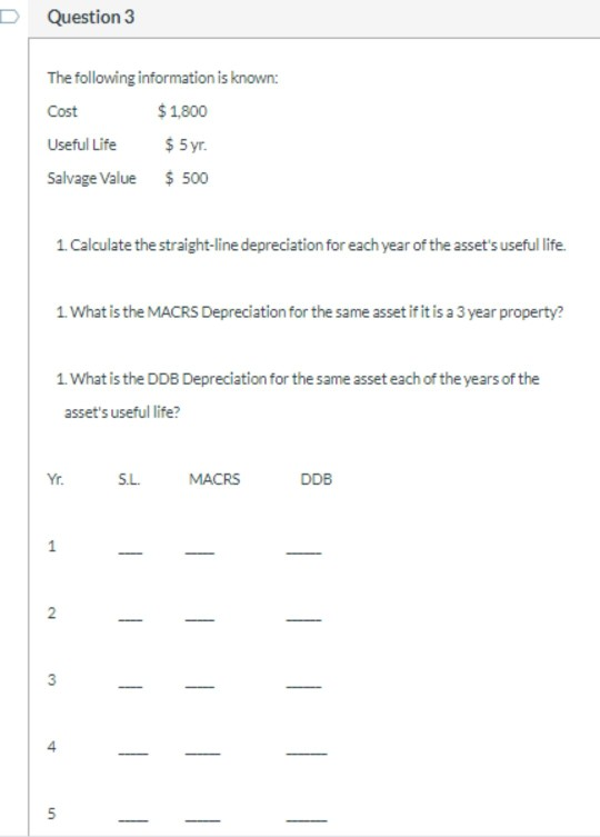 Please answer all 3 Question 3 The following information is known: Cost