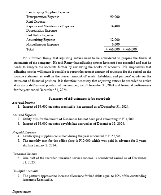 Flows under No.3 : *change in Cash balance, January 1, 2024 to