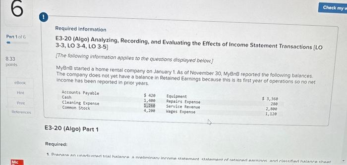  help Required information E3-20 (Algo) Analyzing, Recording, and Evaluating the Effects
