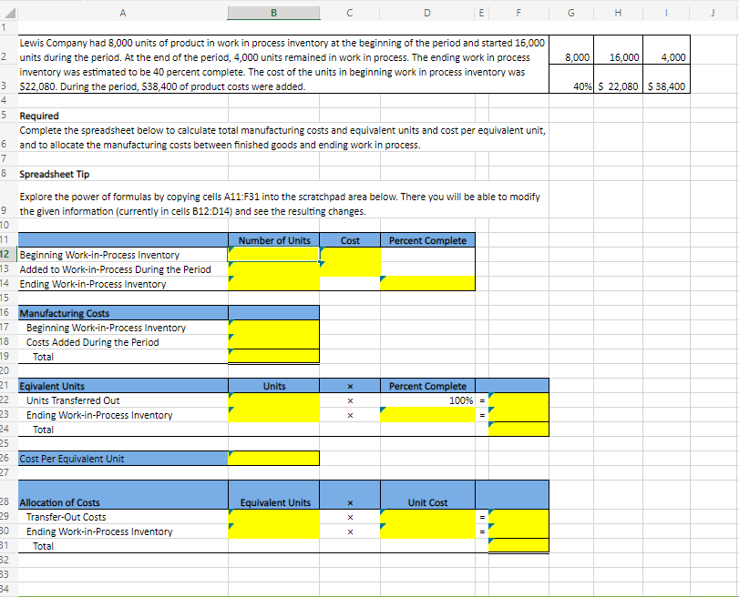 Please help. Include Cells Formulas. Thank you in advance Explore the pover